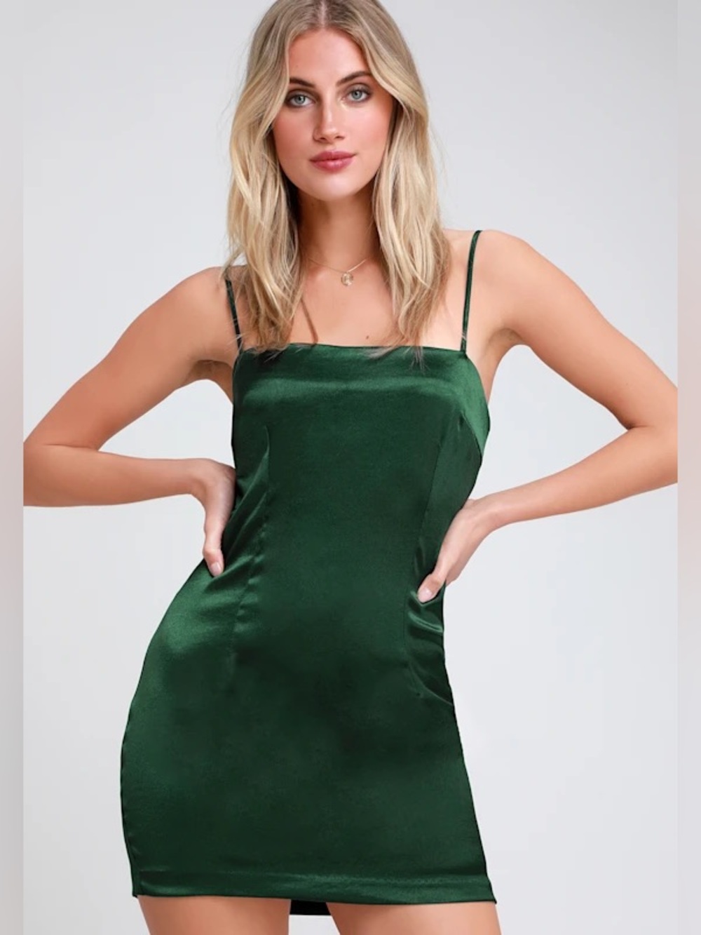 Lulus Simply Sultry Forest Green Satin Mini Dress - Size L